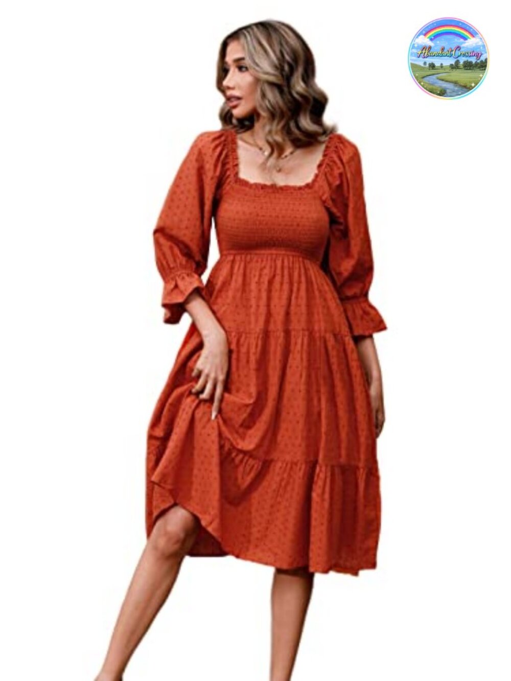Puff Sleeve Bow Off-Shoulder Polka Dot Midi Dress